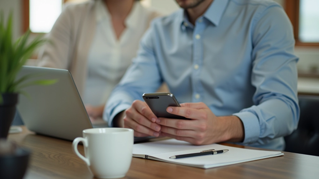 Person using smartphone with calendar app open at coffee table with morning coffee and notebook