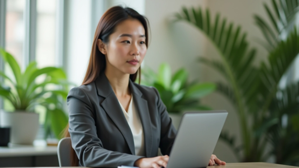 Person meditating in modern workspace with plants and natural light